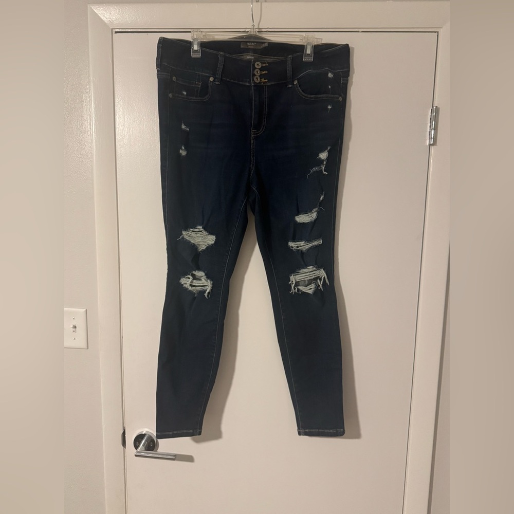 Torrid Dark Blue Distressed Skinny Jeans